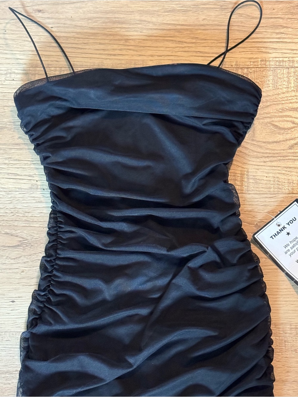 B. Darlin Black Ruched Bodycon Mesh Midi Dress NWT Size Small - Picture 6 of 7